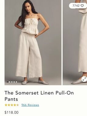 Anthropologie Cream Smocked Wide Leg Pants